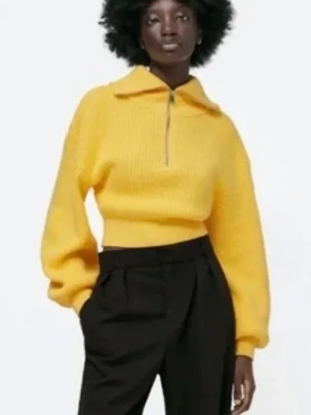 Zara Zip-Up Yellow Sweater